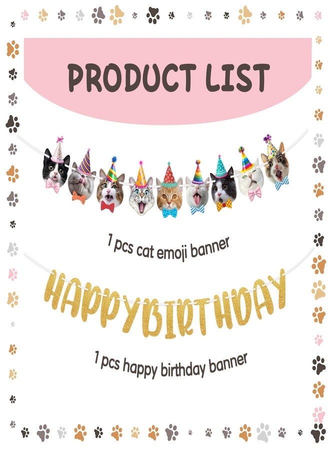 WEEPA Cat Birthday Decorations Cat Themed Party Decorations Cats Happy Birthday Banner Glittering Banner - Image 3