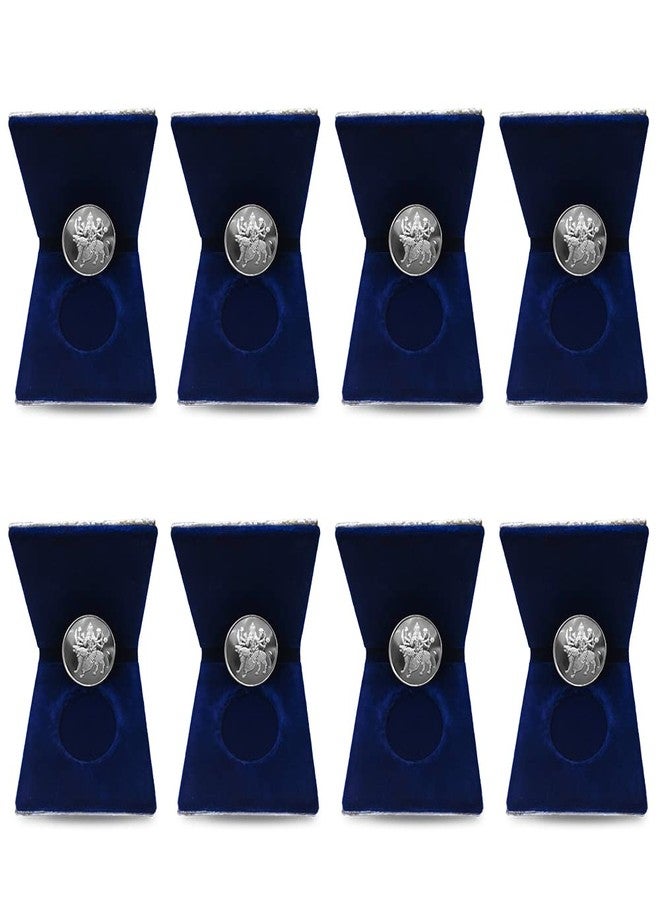 NINE10 German Silver Coins 10 Grams Silver Plated of Sherawali MATA for Diwali Gift Items for Men, Women, Staff, Customer, Clients, Corporate with Velvet Gift Box (Pack of 8) - Image 1