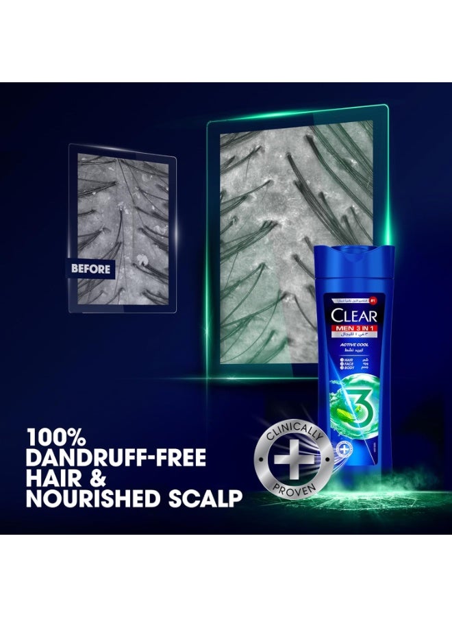 كلير شامبو كلير ٣ في ١ للرجال،مضاد للقشرة للشعر والوجه والجسم، تبريد نشط ٦٠٠مل - Image 4