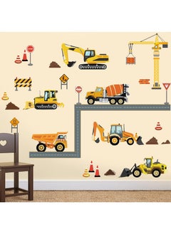 decalmile decalmile Wall Stickers Construction Vehicles Wall Sticker Car Tractor Excavator Trucks Wall Decoration Baby Boys Nursery Kids Playroom  - Image 1