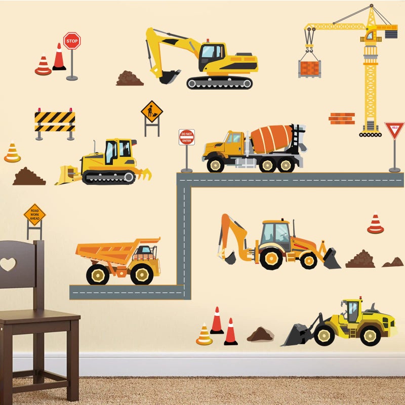 decalmile Construction Vehicles Wall Decals Trucks Tractor Cars Wall Stickers Baby Boys Bedroom Kids Playroom Wall Decor - Image 1