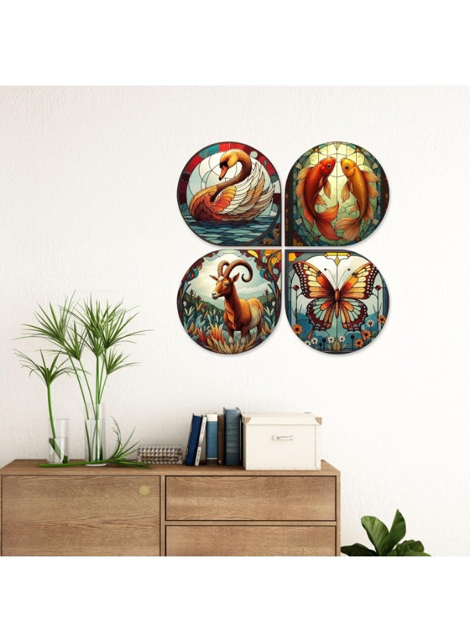 آرتفيب لوحة جدارية خشبية يدوية الصنع من خشب MDF بتصميم مستوحى من الطبيعة من Artvibes | ديكور جداري لغرفة النوم | ديكور منزلي لغرفة المعيشة | هدايا للرجال والنساء (Wh_8460N) - طقم من 4 قطع - Image 3