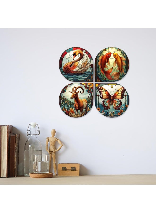 آرتفيب لوحة جدارية خشبية يدوية الصنع من خشب MDF بتصميم مستوحى من الطبيعة من Artvibes | ديكور جداري لغرفة النوم | ديكور منزلي لغرفة المعيشة | هدايا للرجال والنساء (Wh_8460N) - طقم من 4 قطع - Image 2