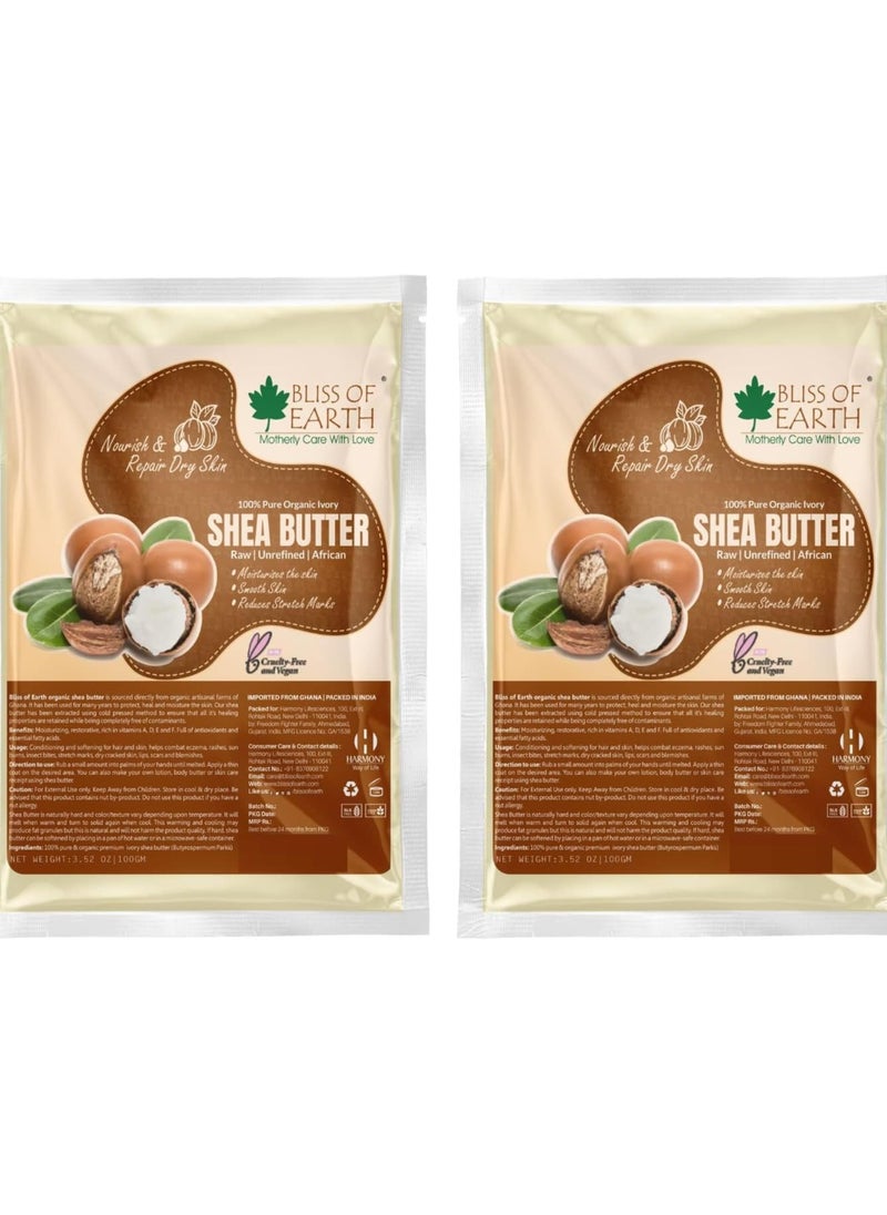 BLISS OF EARTH Pure Organic Ivory Shea Butter Refill Pack 100gm Raw Shea Butter For Stretch Marks Unrefined African Great For Face Skin Body Lips DIY products Pack of 2  - Image 1