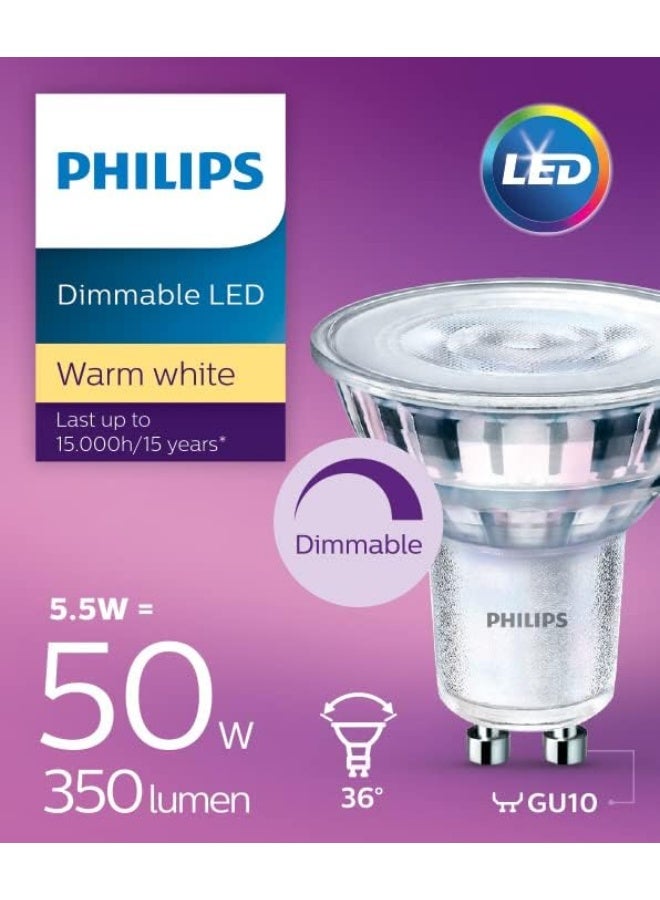 Philips LED Spot Light GU10 Dimmable 5.5W-50W Equivalent (2700K) Warm White - Image 2
