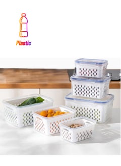 YOUGE 3 Pack Fruit Storage Containers, Fresh-keeping Boxes with Drain Baskets, Fridge Fruit Organizer Bins for Salad and Vegetables  - Image 1