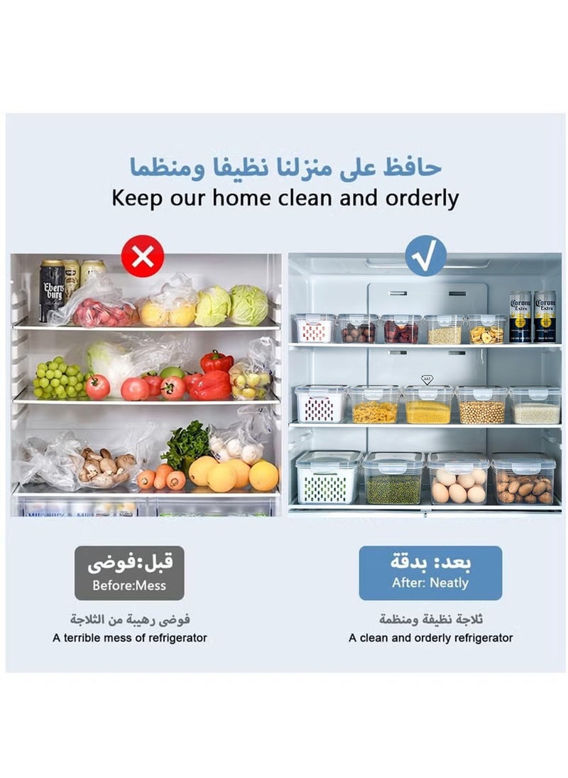 يوجي مجموعة من 3 حاويات تخزين الفاكهة، وصناديق للحفاظ على نضارتها مع سلال تصريف، وصناديق تنظيم الفاكهة في الثلاجة للسلطة والخضروات  - Image 4