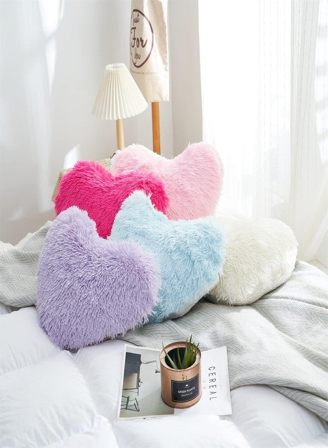 MOOWOO Fluffy Heart Pillow, Faux Fur Throw Pillow,Sherpa Plush Fluffy, Cute Soft Throw Cushion, Christmas Day,Valentines Day Decor for Home Bed Couch (Purple) - Image 5