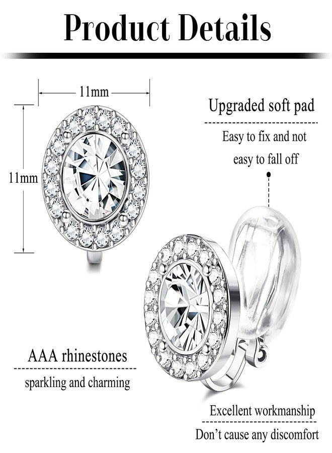 Thunaraz Elegant Clip on Earrings for Women Crystal Teardrop Wedding Earrings Clip on Rhinestone Formal Chandelier Dangle Earrings for Brides Bridesmaids Silver Round - Image 2