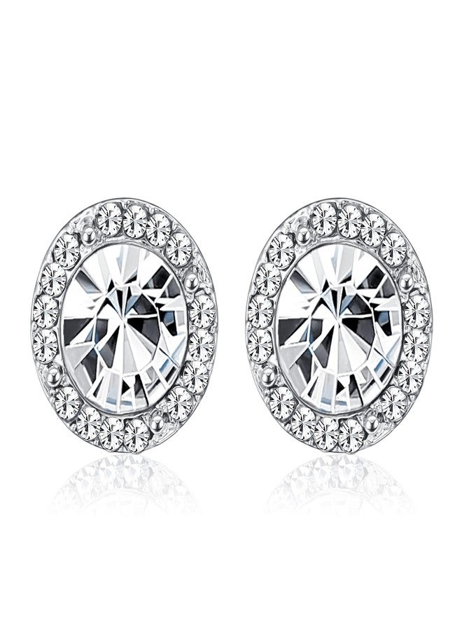 Thunaraz Elegant Clip on Earrings for Women Crystal Teardrop Wedding Earrings Clip on Rhinestone Formal Chandelier Dangle Earrings for Brides Bridesmaids Silver Round - Image 1