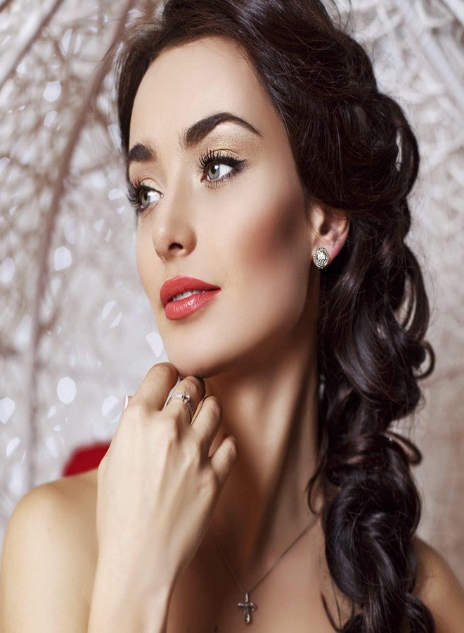 Thunaraz Elegant Clip on Earrings for Women Crystal Teardrop Wedding Earrings Clip on Rhinestone Formal Chandelier Dangle Earrings for Brides Bridesmaids Silver Round - Image 4