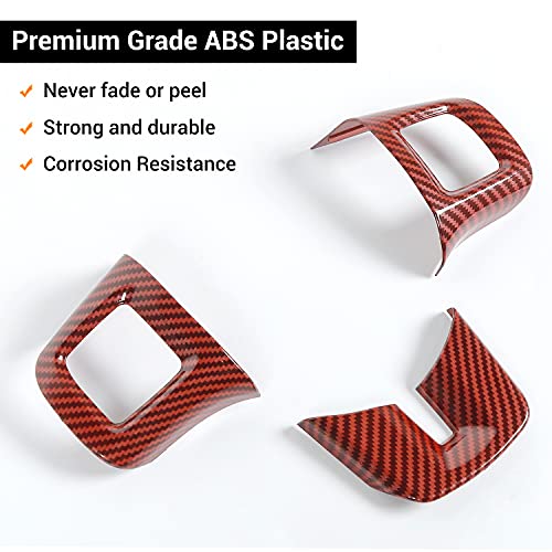 Linskip Steering Wheel Trim Compatible with Dodge Journey 2013-2022 & Charger/Challenger/Durango/Dart 2009-2014, Steering Wheel Cover for Journey Interior Accessories 3Pcs(Red Carbon Fiber) - Image 5