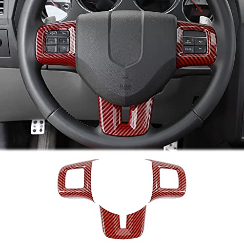 Linskip Steering Wheel Trim Compatible with Dodge Journey 2013-2022 & Charger/Challenger/Durango/Dart 2009-2014, Steering Wheel Cover for Journey Interior Accessories 3Pcs(Red Carbon Fiber) - Image 1