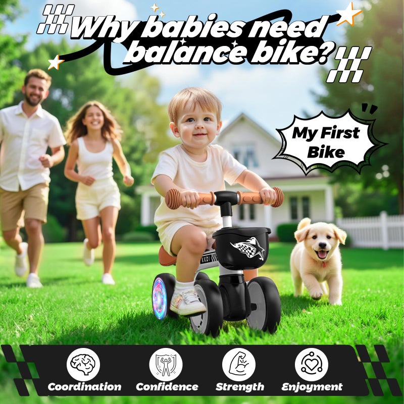 Kkdi Baby Balance Bike Toys for 1 2 Year Old, Colorful Lighting Toddler Bike, Birthday Gifts for 1 2 Year Old Boys Girls, Riding Toys for 10-30 Months, Baby First Bike & Birthday Gifts, 1 Basket, Safe - Image 5