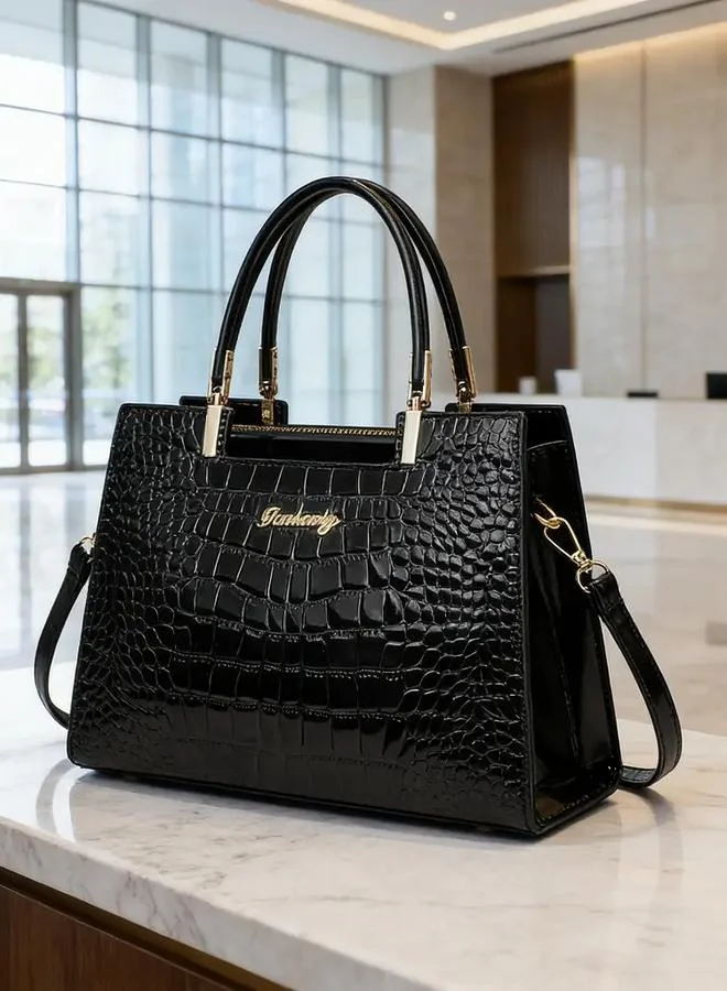 Take Two Black Croc-Embossed Handbag