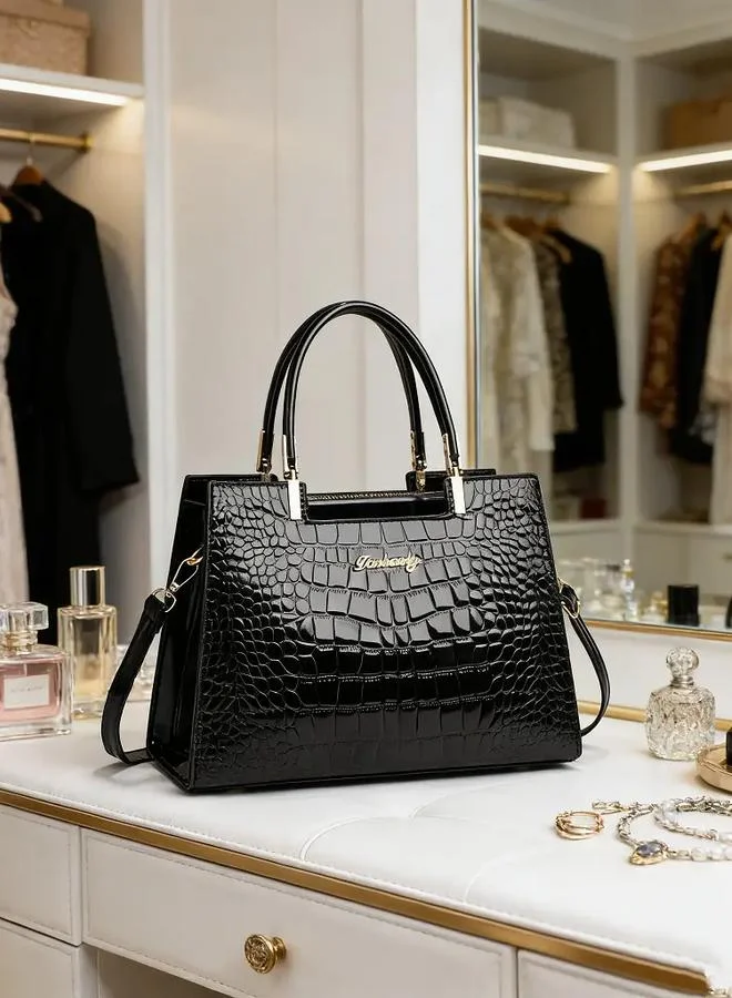 Take Two Black Croc-Embossed Handbag