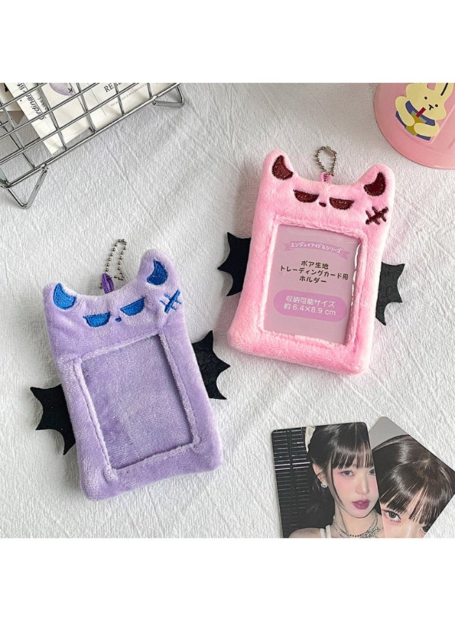 NIBEMINENT 1 - Piece Plush Cute Little Devil Kpop Photo Card Holder Pendant Key Chain ID Badge Holder ID Card Holder Photo Card Protector for School ID Office ID Access Card for Women Girls - Image 3