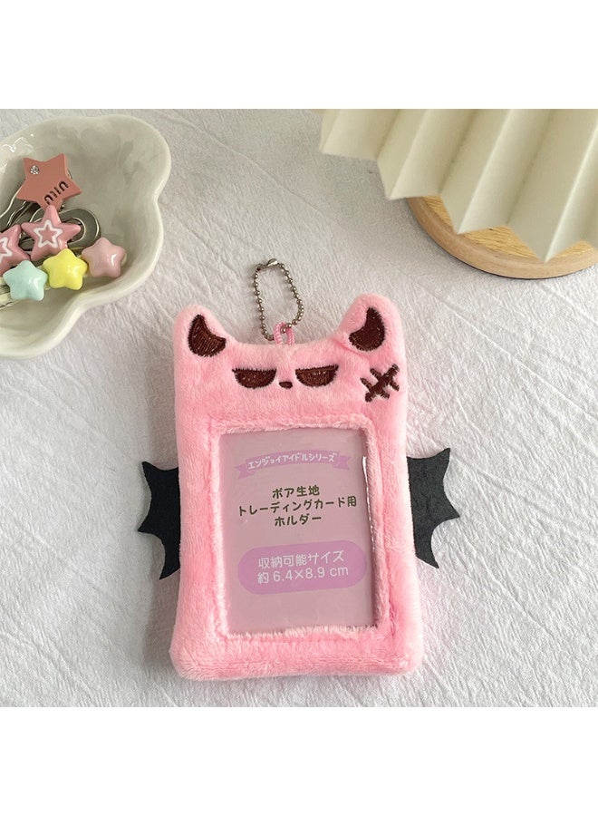 NIBEMINENT 1 - Piece Plush Cute Little Devil Kpop Photo Card Holder Pendant Key Chain ID Badge Holder ID Card Holder Photo Card Protector for School ID Office ID Access Card for Women Girls - Image 1
