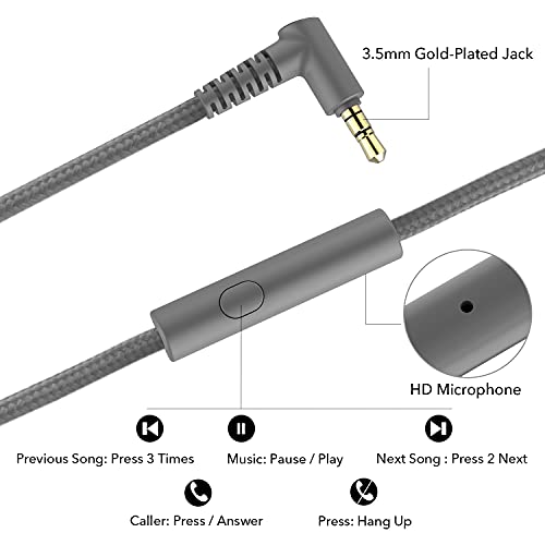 RORSOU R10 Over-Ear Headphones with Microphone, Lightweight Folding Stereo Bass Headset with 1.5M No-Tangle Cord, Portable Wired Headphones for Smartphone Tablet Computer MP3 / 4 (Grey) - Image 5