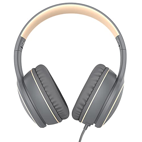 RORSOU R10 Over-Ear Headphones with Microphone, Lightweight Folding Stereo Bass Headset with 1.5M No-Tangle Cord, Portable Wired Headphones for Smartphone Tablet Computer MP3 / 4 (Grey) - Image 2