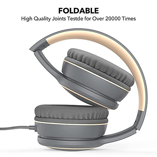 RORSOU R10 Over-Ear Headphones with Microphone, Lightweight Folding Stereo Bass Headset with 1.5M No-Tangle Cord, Portable Wired Headphones for Smartphone Tablet Computer MP3 / 4 (Grey) - Image 3