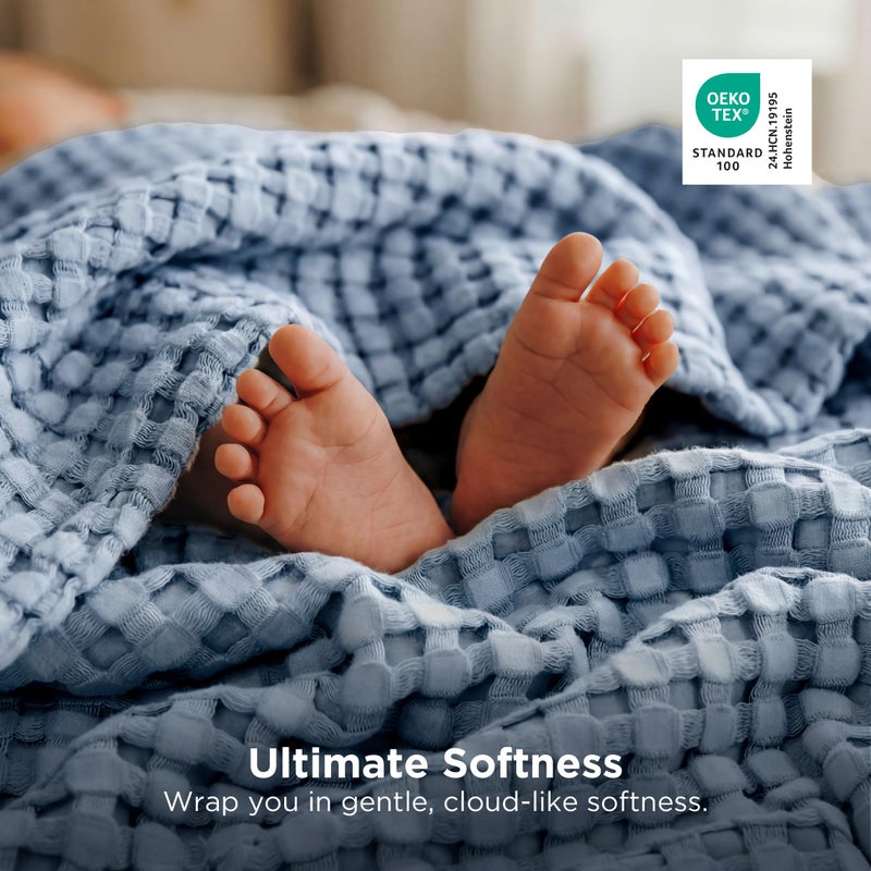 Bedsure Cooling Cotton Waffle Queen Size Blanket - Lightweight Breathable Summer Blanket of Rayon Derived from Bamboo for Hot Sleepers, Luxury Throws for Bed, Couch and Sofa, Dusty Blue, 90x90 Inches - Image 4