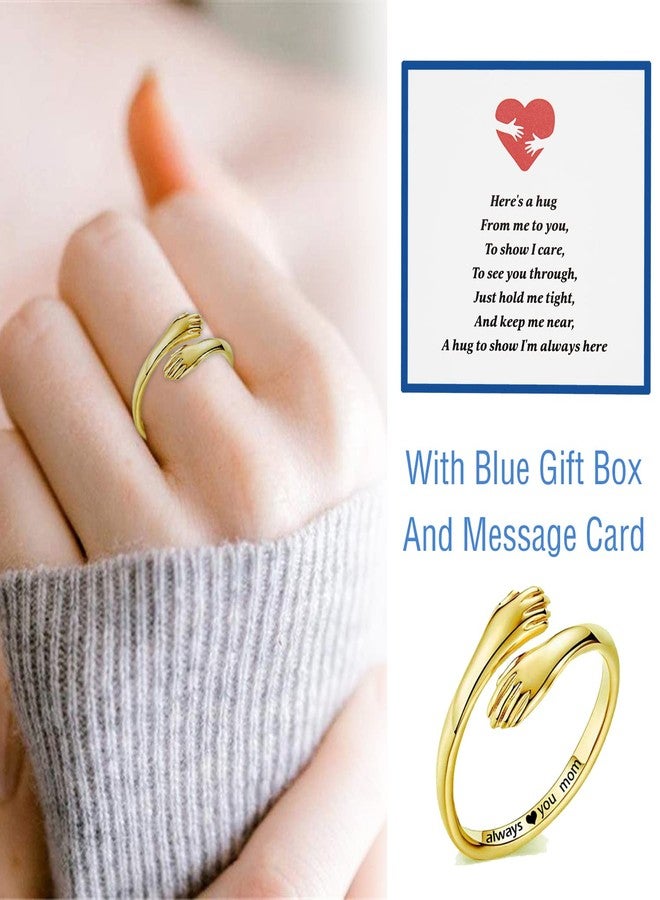 RINHOO Hug Rings for Women 18K Gold Plated Gold Silver Adjustable Ring for Mother Daughter (Always you Mom-Gold) - Image 2