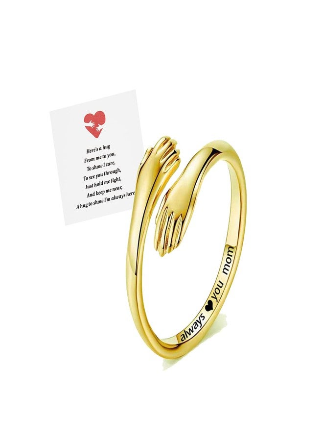 RINHOO Hug Rings for Women 18K Gold Plated Gold Silver Adjustable Ring for Mother Daughter (Always you Mom-Gold) - Image 1