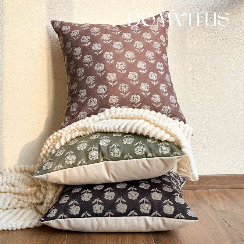 DOMVITUS Floral Pillow Covers 18x18 Throw Pillow Covers Decorative Block Floral Print Vintage Pillow Cover for Living Room Couch Bed, Black, 1PC - Image 5
