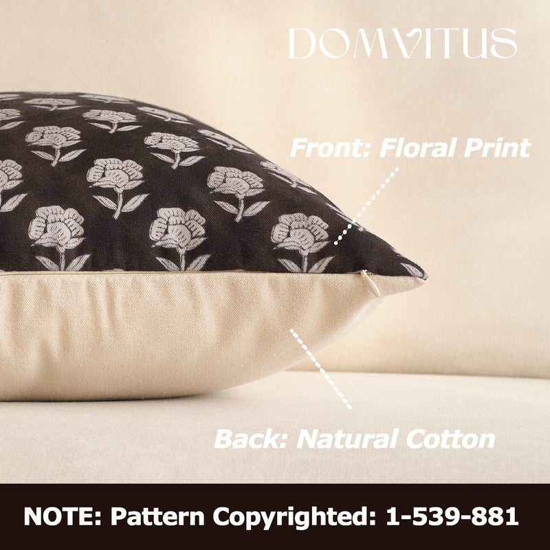 DOMVITUS Floral Pillow Covers 18x18 Throw Pillow Covers Decorative Block Floral Print Vintage Pillow Cover for Living Room Couch Bed, Black, 1PC - Image 2