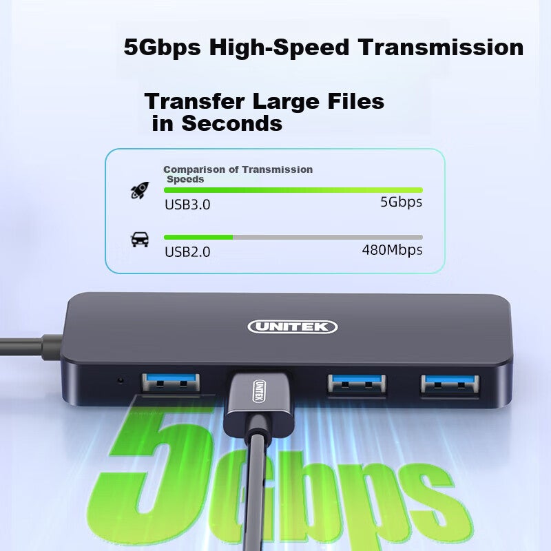 UNITEK USB 3.0 Hub, 4-Port USB Expansion Dock, Laptop Extender, One-To Multi-Port Adapter, Keyboard And Mouse Converter, USB Drive Adapter, H206A - Image 1