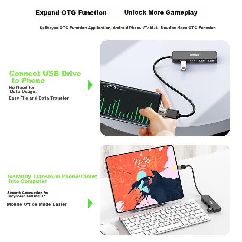 UNITEK USB 3.0 Hub, 4-Port USB Expansion Dock, Laptop Extender, One-To Multi-Port Adapter, Keyboard And Mouse Converter, USB Drive Adapter, H206A - Image 5