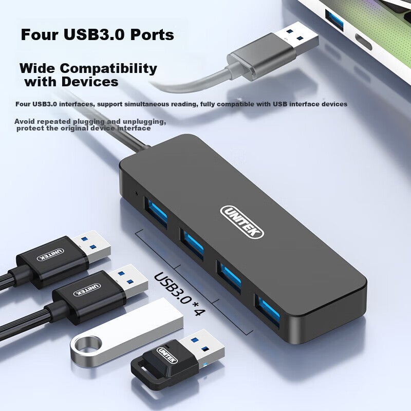 UNITEK USB 3.0 Hub, 4-Port USB Expansion Dock, Laptop Extender, One-To Multi-Port Adapter, Keyboard And Mouse Converter, USB Drive Adapter, H206A - Image 2