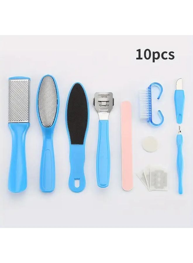 Blue 10pcs Professional Pedicure Kit Foot File Set Exfoliating Dead Skin Remover Men Women - Image 1