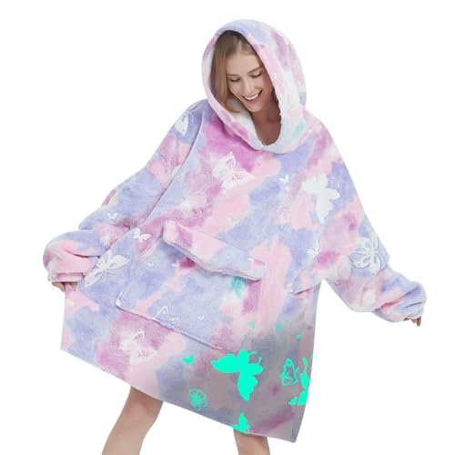 Fiosnow Glow in the Dark Butterfly Blanket Hoodies for Women and Men Adult Oversize Wearable Blanket Hoodies for Soft and Warm - Image 1