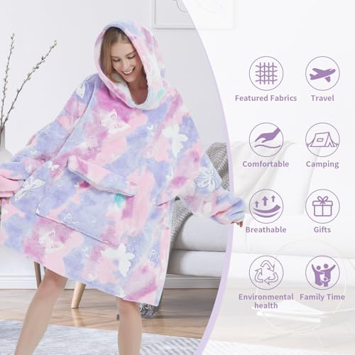 Fiosnow Glow in the Dark Butterfly Blanket Hoodies for Women and Men Adult Oversize Wearable Blanket Hoodies for Soft and Warm - Image 3