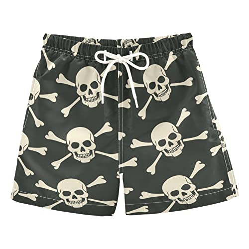 Aflyko Halloween Boys' Board Shorts White Pirate Skull Teens Swim Trunk Girls Bathing Suit All Day Shorts - Image 1