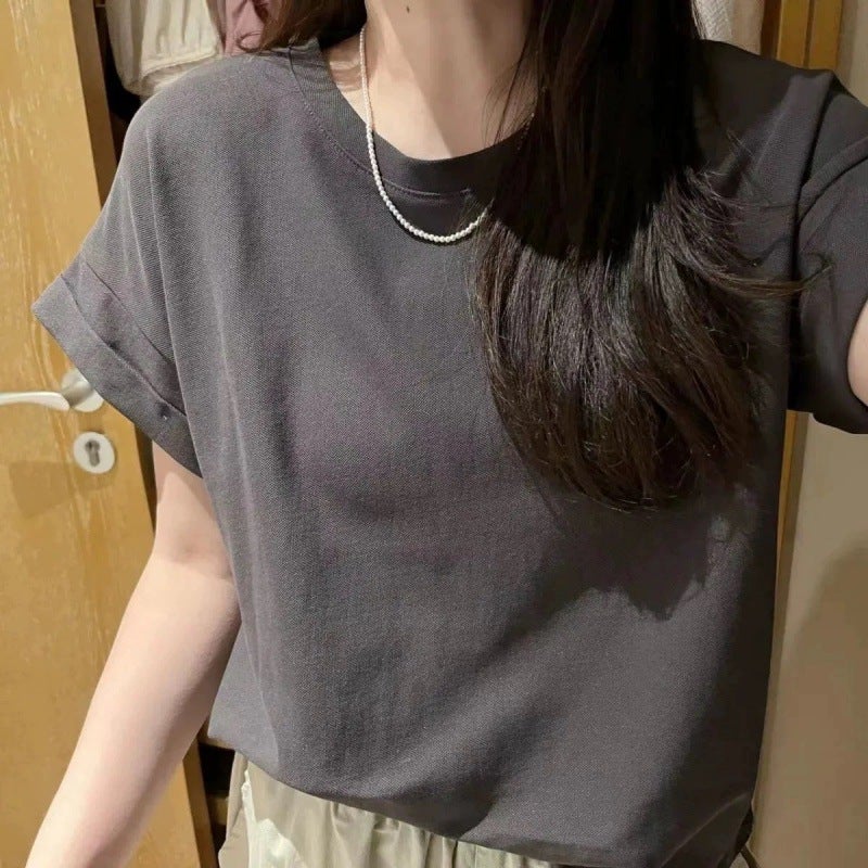 Plus Size Chubby Girl Belly Covering Small Flying Sleeve Shoulder Short Sleeve T-Shirt Women'S Loose Giant Slim Top Summer - Image 4