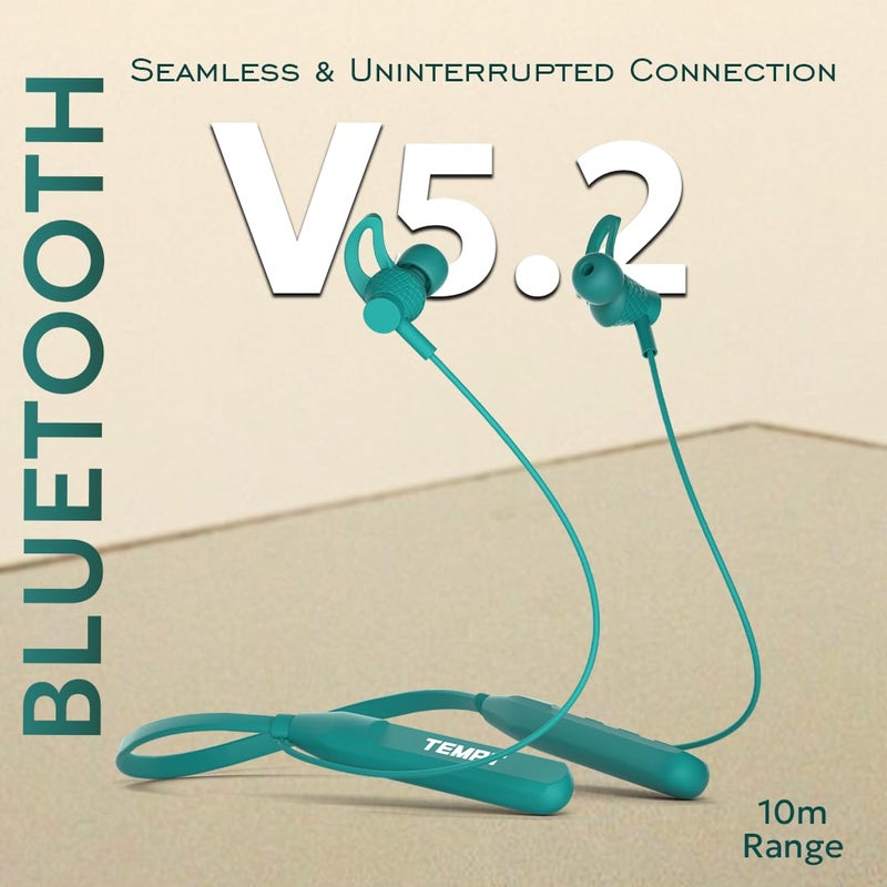 TEMPT Rush X Neckband with 20 Hours of Playback Time, Vibration Alert, BT V5.2, 10mm Drivers with Copper Ring, Crystal Clear Sound (Green) - Image 4