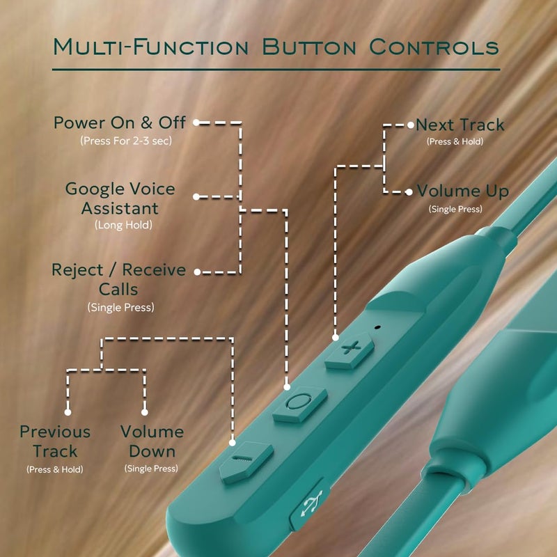 TEMPT Rush X Neckband with 20 Hours of Playback Time, Vibration Alert, BT V5.2, 10mm Drivers with Copper Ring, Crystal Clear Sound (Green) - Image 5