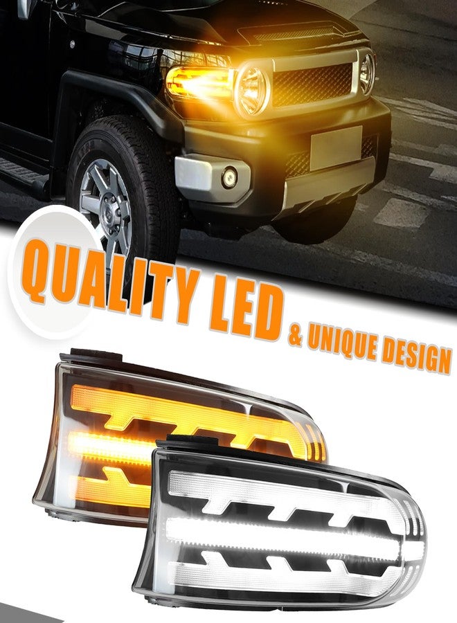 GEEGEETOP Upgrade Full LED Driver and Passenger DRL Turn Signal Light Front Headlight Compatible with Toyota FJ Cruiser 2007-2021 Daytime Running Light Amber Sequential Light - Image 4