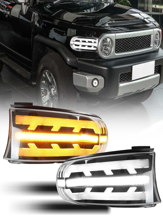GEEGEETOP Upgrade Full LED Driver and Passenger DRL Turn Signal Light Front Headlight Compatible with Toyota FJ Cruiser 2007-2021 Daytime Running Light Amber Sequential Light - Image 1