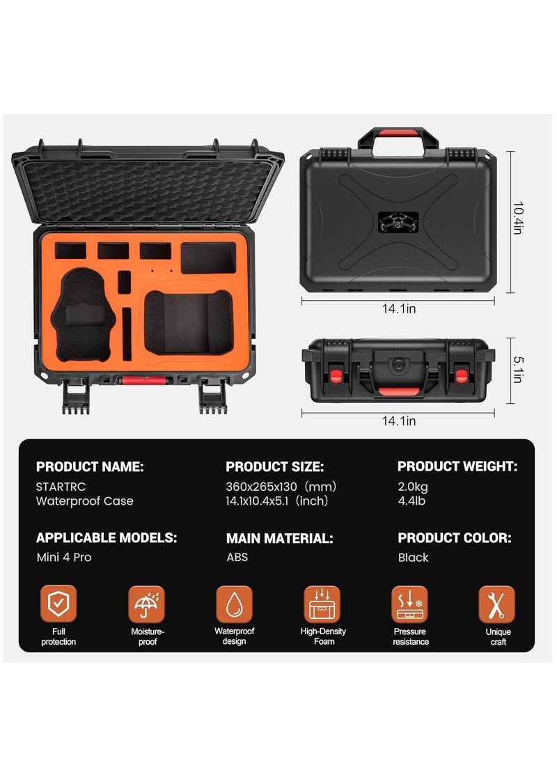 STARTRC STARTRC Mini 4 Pro Waterproof Hard Case - Secure Carrying Bag for DJI Mini 4 Pro Fly More Combo Drone Accessories - Sturdy and Water-Resistant Storage for DJI RC 2/RC-N2, Black + Orange, Mini4pro-03  - Image 2