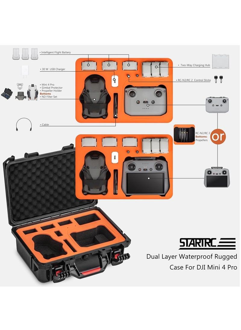 STARTRC STARTRC Mini 4 Pro Waterproof Hard Case - Secure Carrying Bag for DJI Mini 4 Pro Fly More Combo Drone Accessories - Sturdy and Water-Resistant Storage for DJI RC 2/RC-N2, Black + Orange, Mini4pro-03  - Image 3
