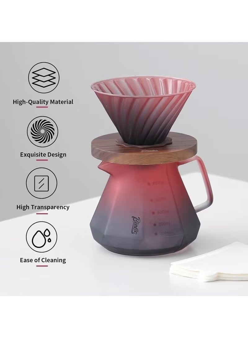 ماكينة تحضير القهوة بالتنقيط بسعة 600 مل من زجاج البوروسيليكات مع فلتر قهوة ومقبض خشب الجوز وغطاء زجاجي، مثالية للمنزل والمكتب والمقاهي - Image 5