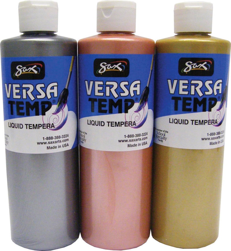 Sax - 1440731 Versatemp Heavy-Body Metallic Tempera Paint, 1 Pint, Assorted Colors, Set of 3 - Image 1