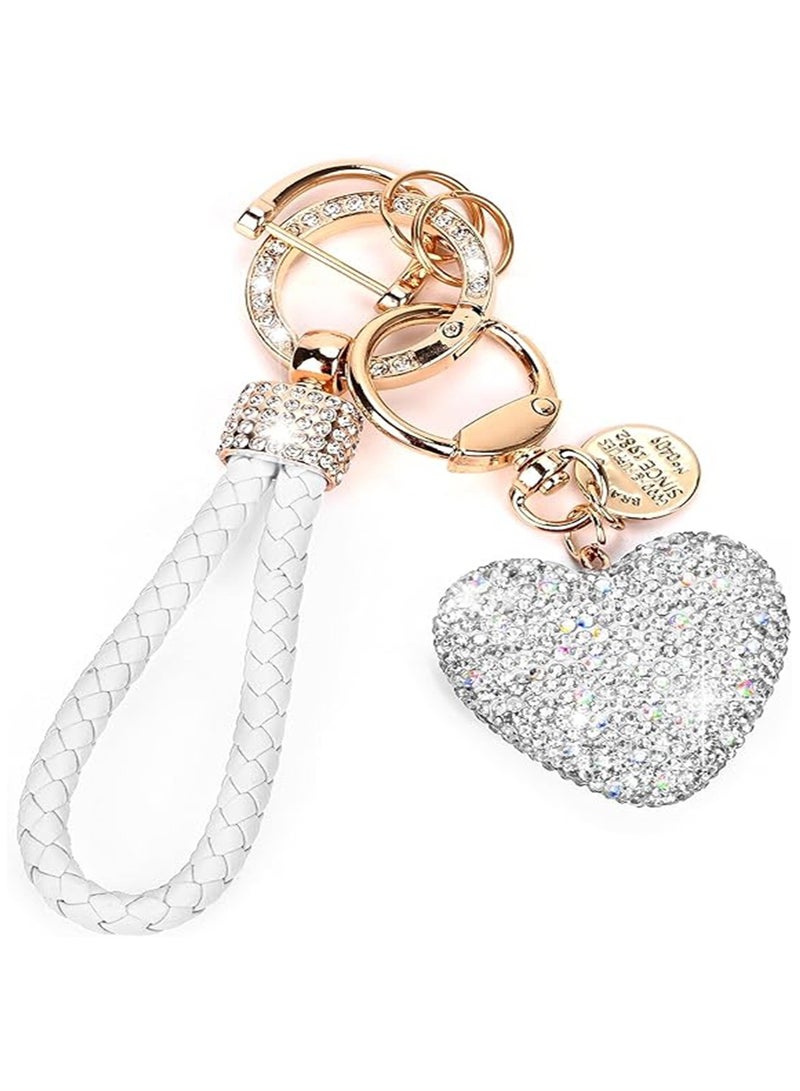 NNEWVANTE مفتاح سيارة مع سلسلة مفاتيح للنساء بشكل قلب مرصع بالأحجار اللامعة، سلسلة مفاتيح لطيفة، هدية مخصصة بيضاء - Image 1