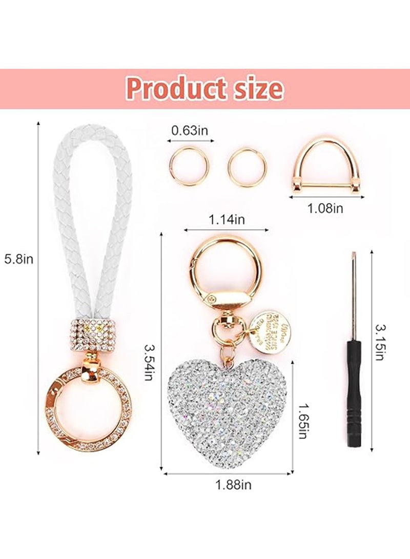 NNEWVANTE مفتاح سيارة مع سلسلة مفاتيح للنساء بشكل قلب مرصع بالأحجار اللامعة، سلسلة مفاتيح لطيفة، هدية مخصصة بيضاء - Image 4