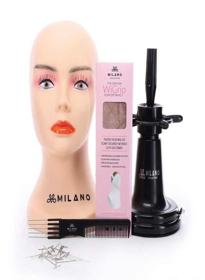 MILANO COLLECTION 5pc. Wig Accessories Essential Starter Kit with Original WiGrip, Mannequin Head, Suction Clamp, T-Pins, and Teasing Comb - Image 1