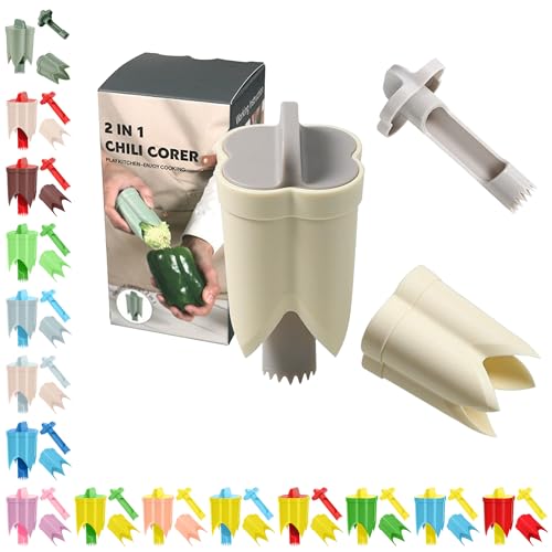 WROLEM Pepper Corer, 2 in 1 Red Bell Pepper Seed Corer Remover Tool, Fruit & Vegetable Corers Quick Cave Tools for Jalapeno Cutter Deseeder, Off White, 1 P - Image 1